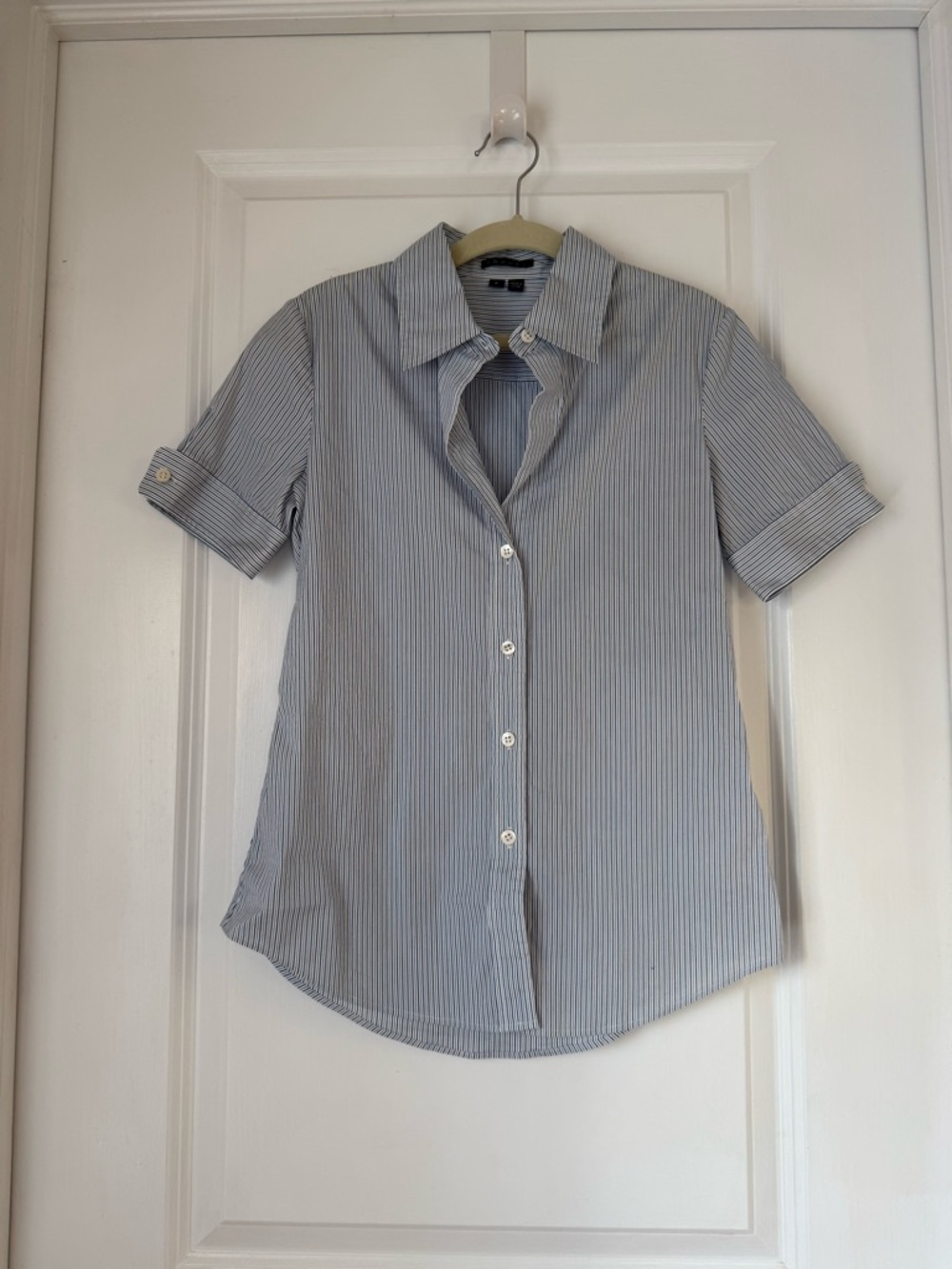 Theory Blue and White Pinstripe Button-Up Shirt
